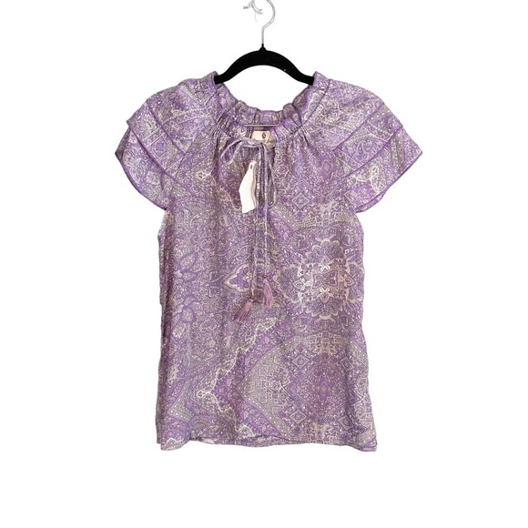 Perry Walker Tops - Perry Walker Women's Purple Paisley Silk Ruffled Tiered Sleeve Blouse Size 2 NWT